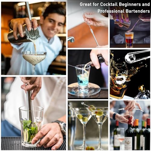 CasaCulina Cocktail Shaker Set Mixology Bartender Kit with Stand, 17 Piece Bar Tool Set: Martini Shaker, Jigger, Strainer,...