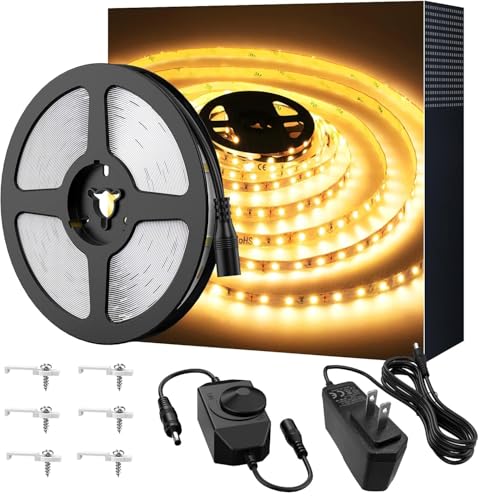 Warm LED Strip Lights,Onforu16.4ft Dimmable Strip Lighting,3000K 5m 12v Tape Light, 2835 LEDs Flexible Warm White Rope Lig...