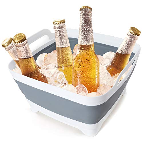 FOSJGO 2.4 Gal(9L) Collapsible Dish Basin with Drain Plug,Space Saving Multiuse Foldable Sink Tub,Dishpan,Kitchen Sink for...