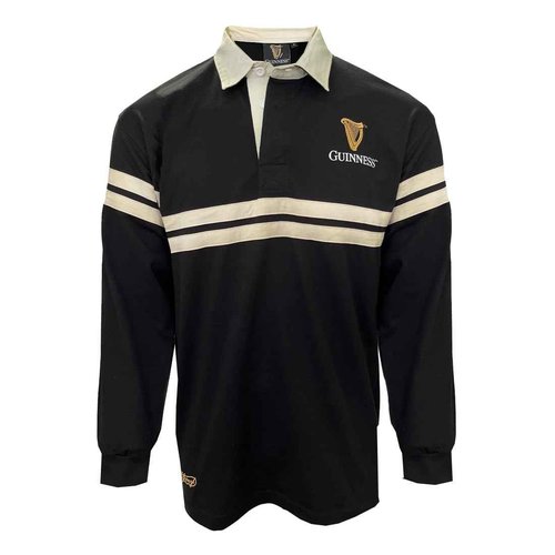 Traditional Craft Rugby Shirt for Men Ireland Long Sleeve Black Harp Tape (US, Alpha, Medium, Regular, Regular, Black)