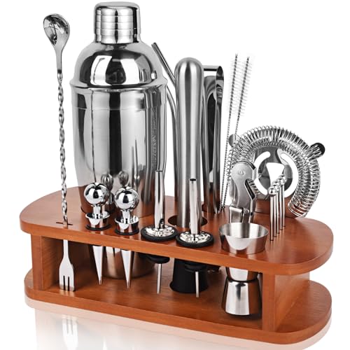 Cocktail Shaker Set with Stand - 25pcs Mixology Bartender Kit 25oz Professional Bar Tools Set Bar Accessories for Drink Mi...
