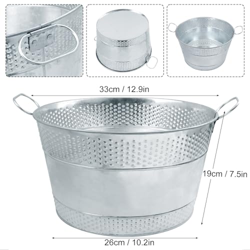 Biugaaufai 15.3 x 9 x 7.48 inches Silver Metal Galvanized Tub with Handles, 4 Gallon Galvanized Beverage Tubs for Parties,...
