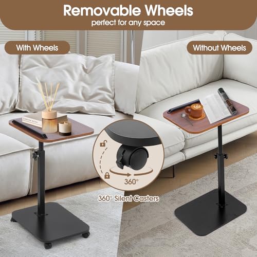 Swivel TV Tray Side Table Adjustable Height Couch Tables for Small Space Folding C Shaped End Table with 360°Rotating 180°...