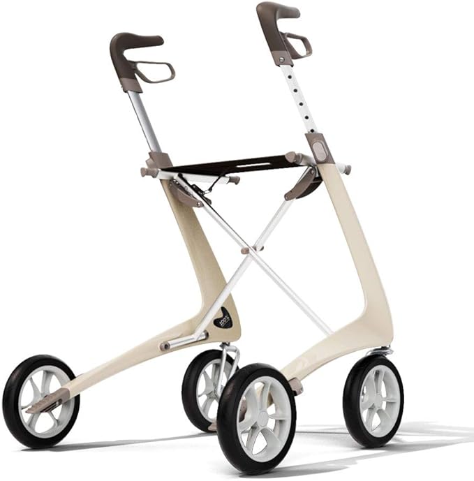 byACRE Carbon Ultralight Rollator Walker with Organizer Bag, Compact Track, 16" x 22" Seat (W x H), Oyster White