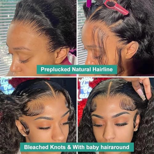 13x6 Deep Wave Lace Front Wigs Human Hair 180% Density Deep Curly Human Hair Wig Glueless HD Transparent Lace Frontal Wigs for Black Women Pre Plucked Natural Color (22 Inch)