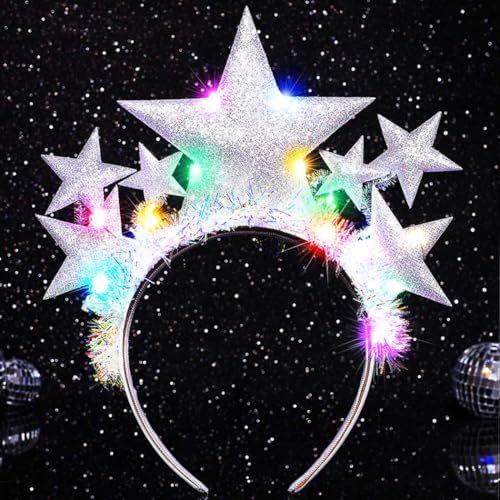GORTIN Light up Star Headband Silver Glowing LED Headbands Star Costume Headpiece Hair Accessories for Women