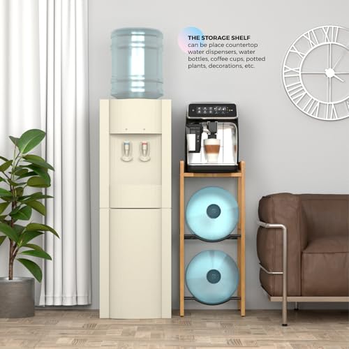 5 Gallon Water Jug Holder with Top Shelves, Natural Solid Wood Water Dispenser Stand 31"H, 3-Tiers 5 Gallon Water Jug Stan...