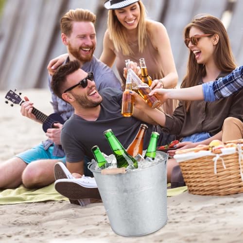 OBTANIM 4 Pack 8 Quart Galvanized Metal Buckets Champagne Drink Cooler Storage Ice Pails with Handle for Plants, Succulent...