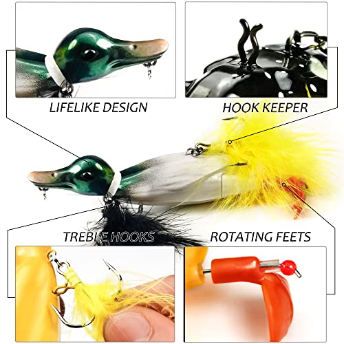 VMSIXVM Duck Lures for Bass Fishing, Realistic Topwater Baby Duckling Baits Floating Artificial Hard Swimbaits for Pike Mu...