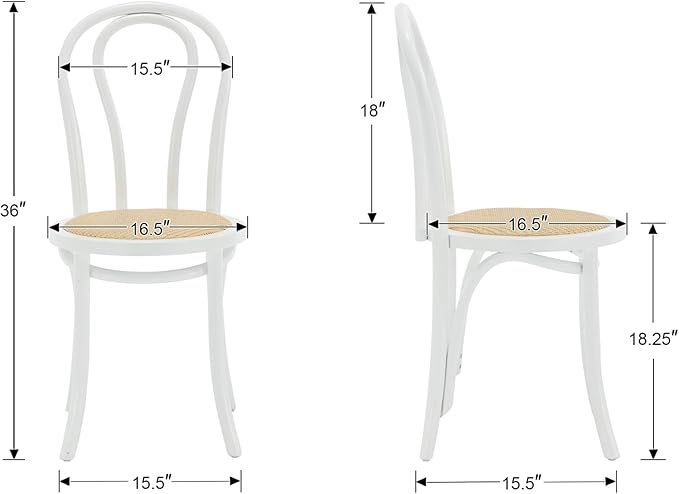 DM Furniture Wedding Chairs, Rattan Dining Chairs Set of 6 French Bistro Chair with Backrest Bentwood Cafe Chair for Dining/Kitchen Room,Home,Banquet, No Assembly Required, White Wood