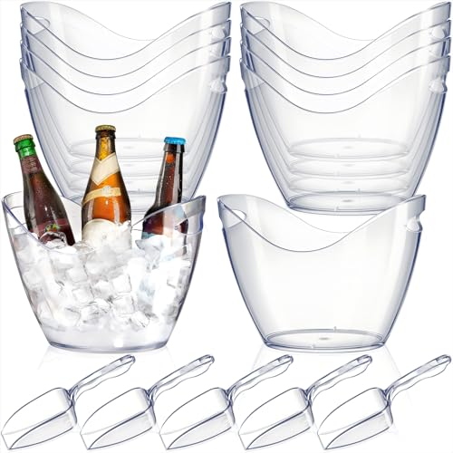 Cunhill 24 Pieces Plastic Clear Ice Bucket with Scoops Clear Acrylic Ice Tub Plastic Wine Bucket Party Beverage Chiller Bi...