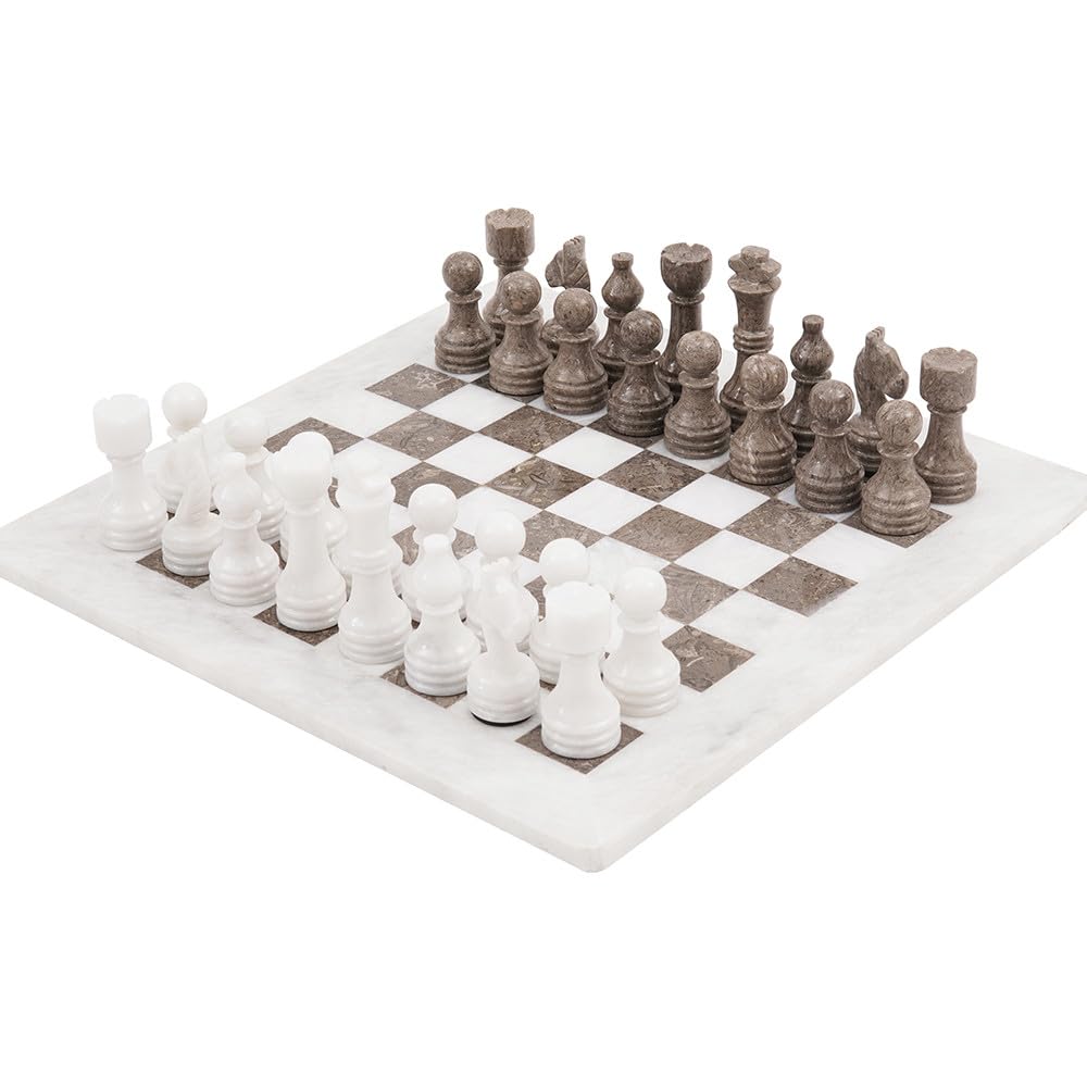 Radicaln Marble Chess Set 15" Inches Handmade White and Grey Oceanic Classic Board Games for Adults, Luxury Marble Chess Board & Chess Pieces