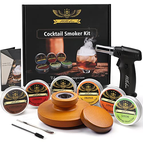 Willscoo Cocktail Smoker Kit - Handmade Old Fashioned Wood Smoker with Torch, 6 Flavors Wood Chips for Whiskey & Alcohol G...