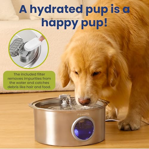 PawsPik Ultra-Quiet Stainless Steel Dog Water Fountain, 1.8-gal