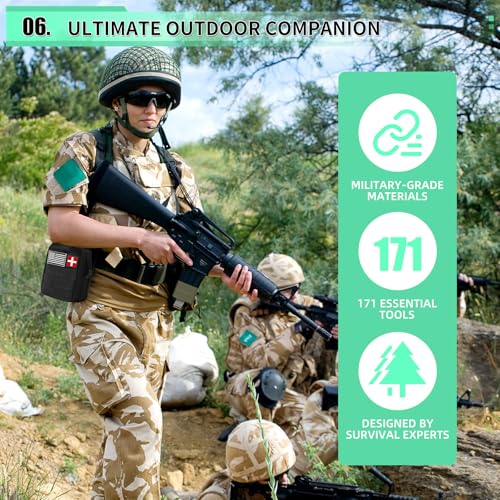 171PCS Survival First Aid Kit with Survival Gear, First Aid Supplies, Emergency Tent, and MOLLE Nylon Bag, Ideal for Car, ...