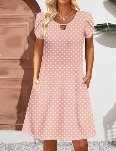 Zeagoo Women's Casual A-Line Dresses with Pockets Summer Floral Tshirt Dress Short Sleeve Mini Dress Flowy Sundresses