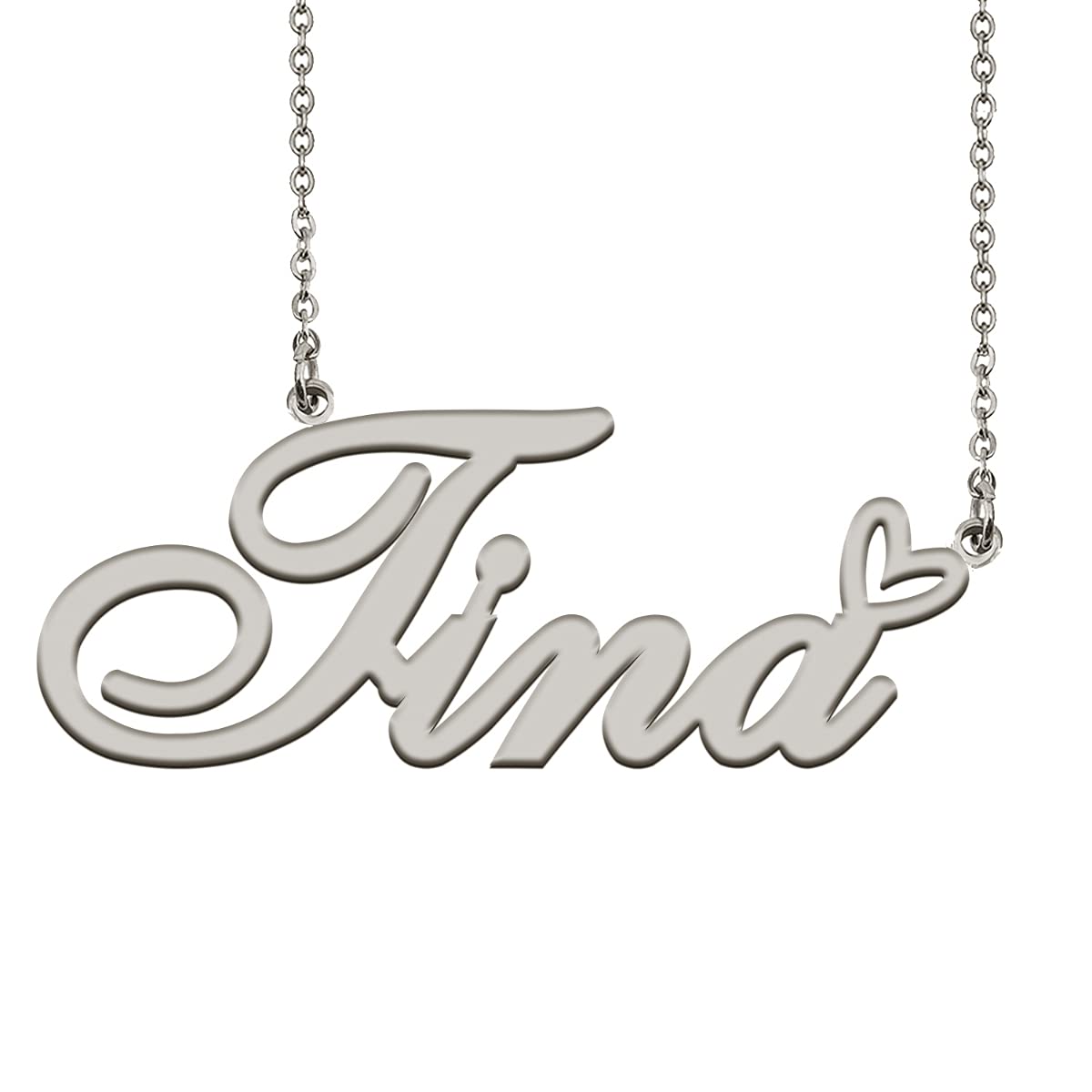 HUAN XUN Personalized Name Necklace Silver Tina Necklace for Women Best Bridesmaid Heart Pendant Jewelry Gift