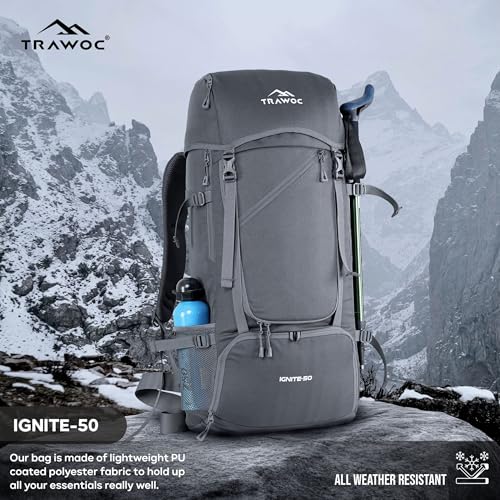 TRAWOC IGNITE 50L Travel Backpack-Front & Top Open for Hiking,Trekking, Unisex Rucksack SHK020-Grey