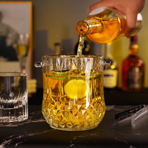 Glass Ice Bucket with Handle and Ice Tong Holds 37oz of Ice Clear Crystal Ice Buckets for Cocktail Bar Wine Home Bar Acces...