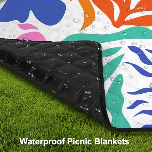 Picnic Blankets Waterproof Sandproof, 79''x79'' Extra Large Foldable & Portable Beach Blanket, 3-Layer Fabric Outdoor Mat ...