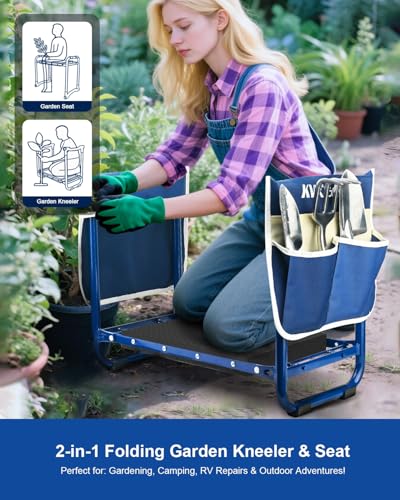 KVR Garden Kneeler and Seat Set 2025 Upgraded - Heavy Duty Foldable Bench Chair with 3 Tools & 2 Tool Pouch + Multi-Purpos...