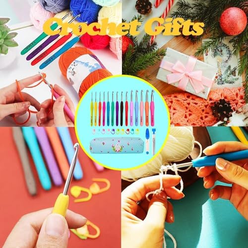 Yarniss Crochet Hooks,14 Size Crochet Set 2mm(B)-10mm(N), Ergonomic Crochet Hooks Set with Case for Beginner,Long Crochet ...