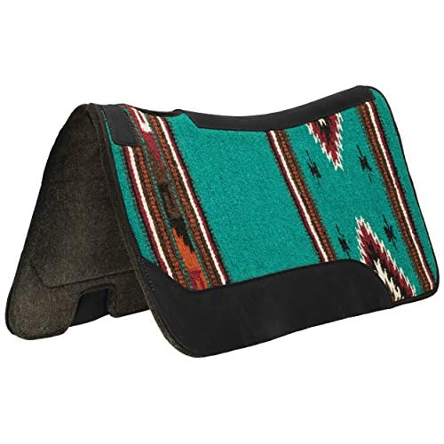 Weaver Equine 31" x 32" Contoured Single Weave Wool Blend Felt Horse Saddle Pad, Shock Absorbing Western Saddle Pad for Protection, Turquoise Pattern