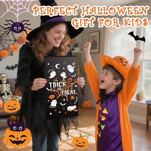 Aleture Trick or Treat Bags, Glow in The Dark Halloween Candy Canvas Tote Bag with Handle, Light Up Ghost Reusable Portable Collapsible Trick or Treat Bucket, Halloween Gifts for Kids Teens Women Men