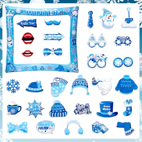 MOUNTCLIM 31 PCS Snowflake Photo Booth Props Winter Snowman Photo Props Winter Wonderland Party Decorations for Xmas Holid...
