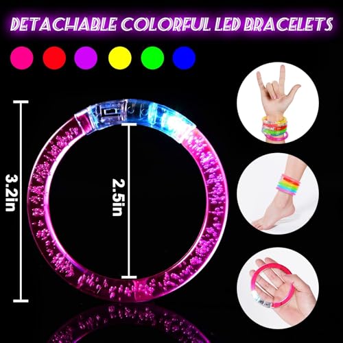 Mikulala 24Pcs Glow in the Dark Party Supplies for Kids/Adults, Flashing Light up Toys LED Bracelets Valentines Glow Stick...