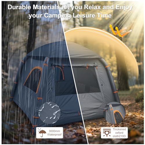 Inflatable Tents for Camping, 2/4/6/8 Person Easy Setup Blow Up Tents for 4 Seasons Waterproof Inflatable Hot Tent, Air Gl...