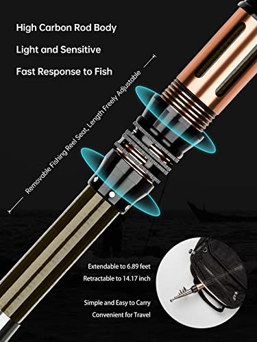 Fishing Pole Kit 6.89ft Carbon Fiber Telescopic Fishing Rod and Reel Combo with Spinning Reel Tackle Box Lures Hooks Line ...