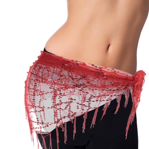 MECCANIXITY Women's Belly Dance Hip Scarf with Sequins Triangle Wrap Skirts Waist Chain
