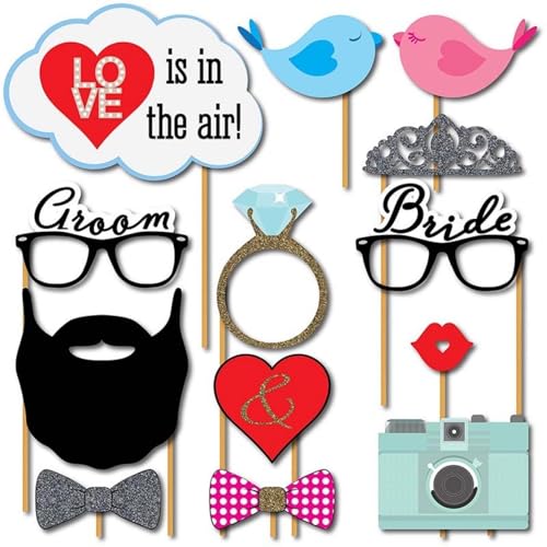 Wedding Photobooth Props Kit, Engagement Photo Booth Accessories with Wooden Dowels for Bridal Shower Wedding Favour Party...