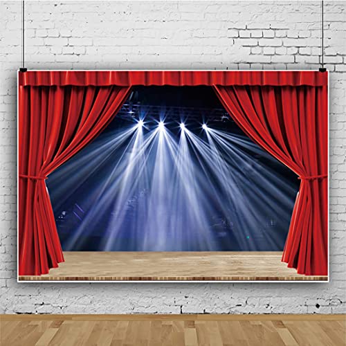 Leyiyi 8x6ft Theater Stage Backdrop Spotlight Concert Stage Red Bokeh Photography Background Fashion Music Party Concert S...