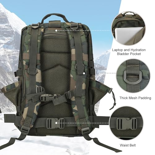 Hannibal Tactical 45L MOLLE Assault Backpack, Tactical Backpack Military Army Camping Rucksack with Bottle Holder, 3-Day P...