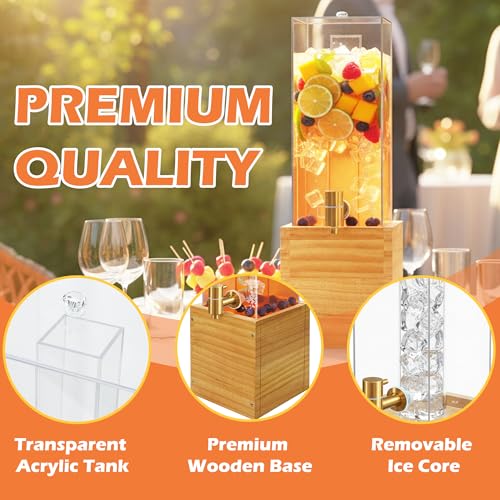 Beverage Dispenser with Stand, 2 Gallon Drink Dispenser, Acrylic Beverage Dispenser with Wood Stand, Drink Dispensers for ...