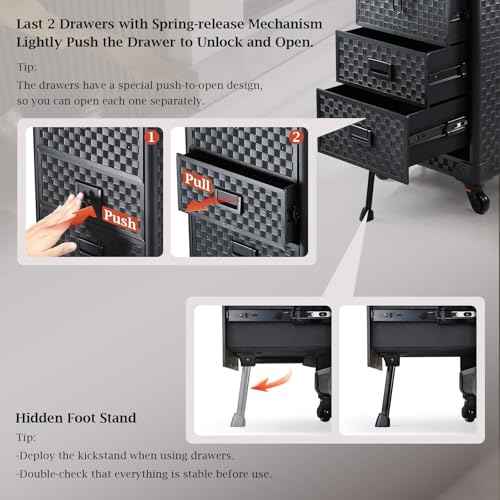 Stagiant Rolling Makeup Case with Drawers Cosmetology Case on Wheels 4 IN 1 Makeup Case 3 Drawers with Foot Stand Spring-release Mechanism Rolling Make Up Organizer for Artist Salon Nail Teach Trunk