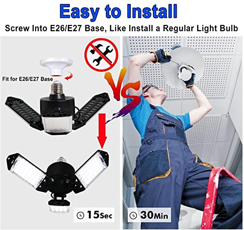 LED Garage Light, 80W 8000 Lumen Ceiling Lights with 3 Adjustable Panels, 6500K Daylight Light Bulb Fixture LED Lights for...