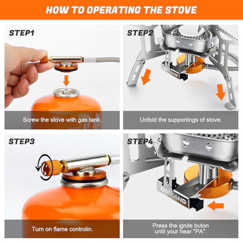 Odoland 3500W/6800W Windproof Camp Stove Camping Gas Stove with Fuel Canister Adapter, Piezo Ignition, Carry Case, Portabl...