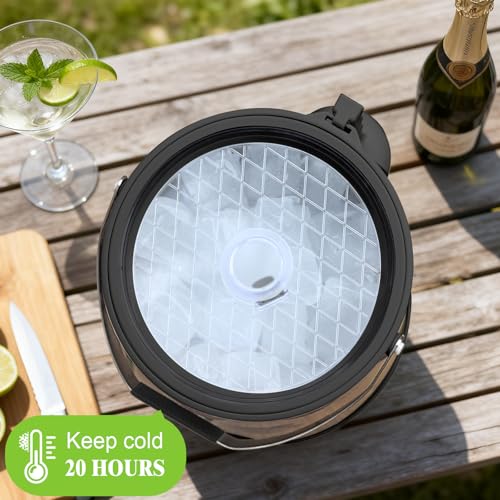 7QT/6.8L Large Insulated Ice Bucket for Parties, Double-Wall Beverage Bucket with Scoop & Lid,Keeps Champagne, Wine, Beer ...