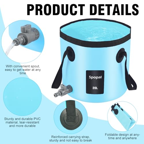 Spopal Collapsible Bucket with Handle 20L, Multifunctional Folding Water Container for Camping, Hiking, Traveling, Fishin...