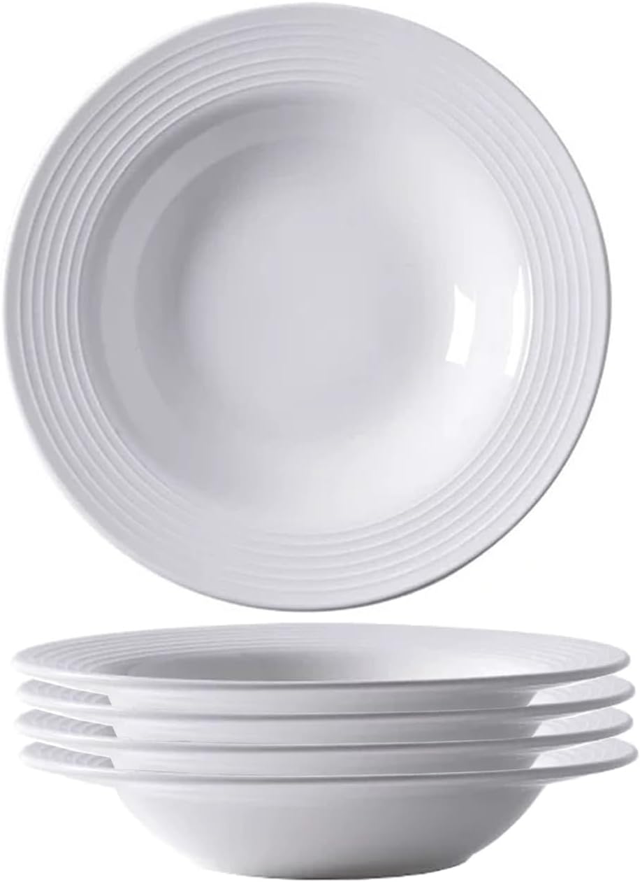 Pasta Bowls Plates Set of 4, 8.5inch Ceramic Plates tableware,Salad,Shallow Soup for Pasta, Soup, Microwave & Dishwasher Safe (4)