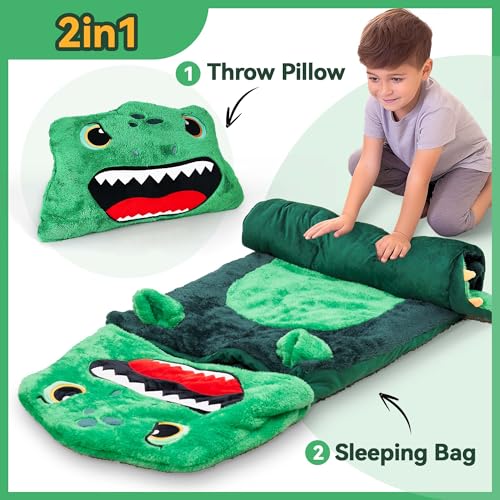 iPlay, iLearn Kids Dinosaur Sleeping Bag, Toddler Boys Dinos Nap Mat, Plush Animal Slumber Bag, 2 In 1 Daycare Preschool K...