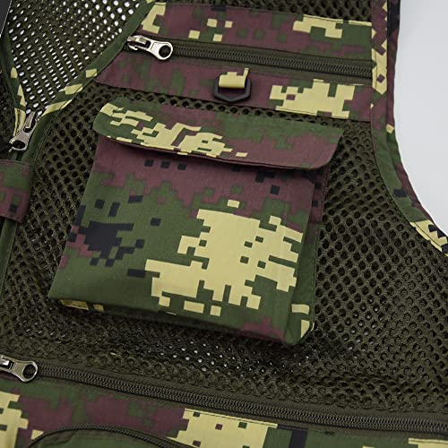 Ziker Men's Mesh Breathable Openwork Camouflage Journalist Photographer Fishing Vest Waistcoat Jacket Coat