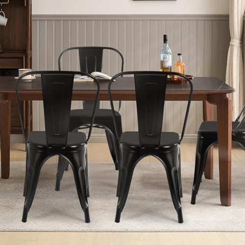 FDW | Metal Dining Chairs | Set of 4 | Black | Stackable Tolix Side Chairs with Backrest | Scratch-Resistant | Non-Slip Fe...
