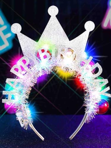 Zoestar Light Up Happy Birthday Crown Headband Glow Ball Hair Bands Led Birthday Party Hair Accessories Women