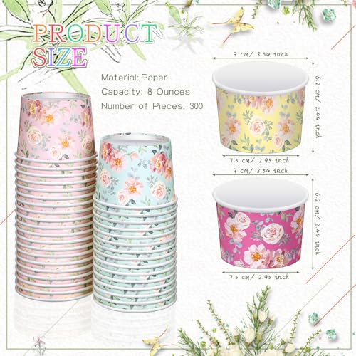 Nuenen 300 Pcs 8 oz Disposable Paper Cups Bowls Bulk Summer Ice Cream Sundae Bar Supplies for Sundae Snack Dessert Luau Ba...