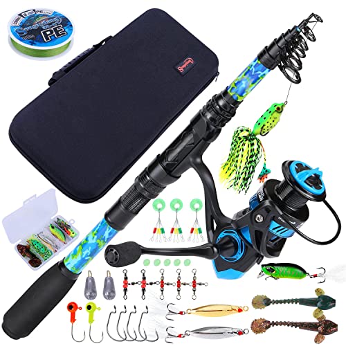 Sougayilang Fishing Rod and Reel Combos - Carbon Fiber Telescopic Fishing Pole - Spinning Reel 12 +1 BB with Carrying Case...