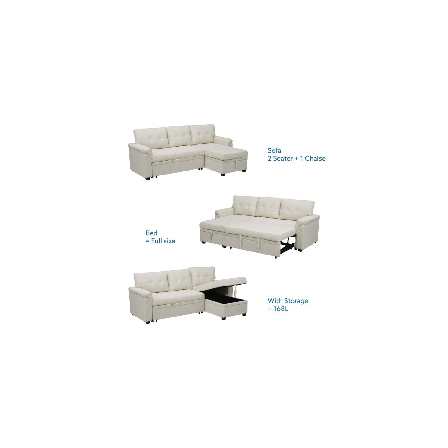 Naomi Home Transform Any Space: Sleeper Sectional Sofa with Convertible Sofa Bed & Inviting Chaise. Find Tranquil Comfort with Stress-Relieving Design & Durable Cushions - White/Air Leather